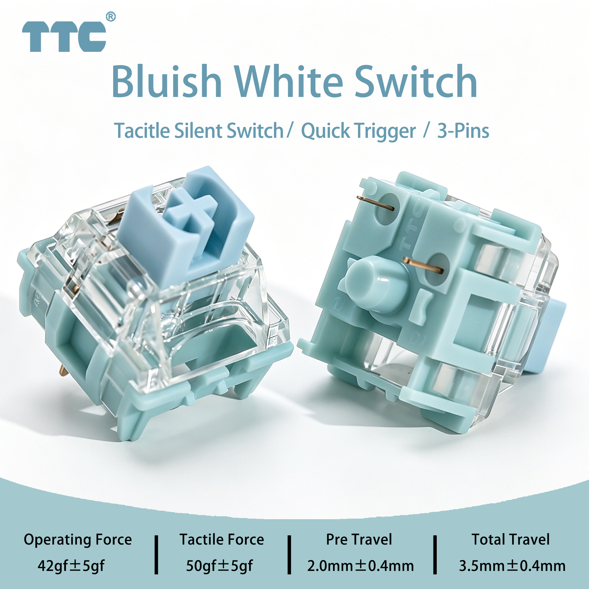 Gaming Keyboard Ergo - TTC Bluish White Silent Switch 42gf