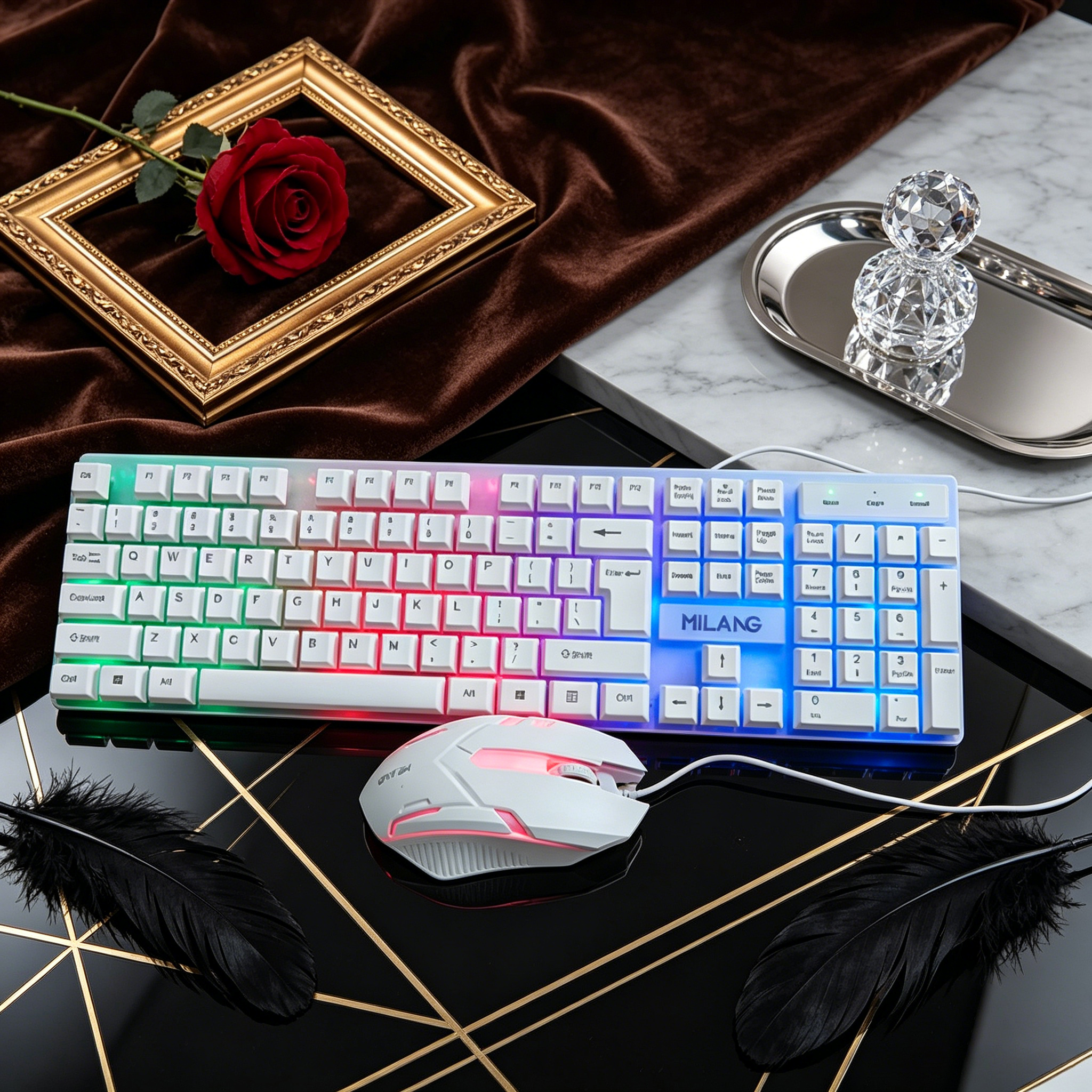 Gaming Keyboard Mouse Set - Wired RGB Backlit Keyboard Mouse Set,Ergonomic