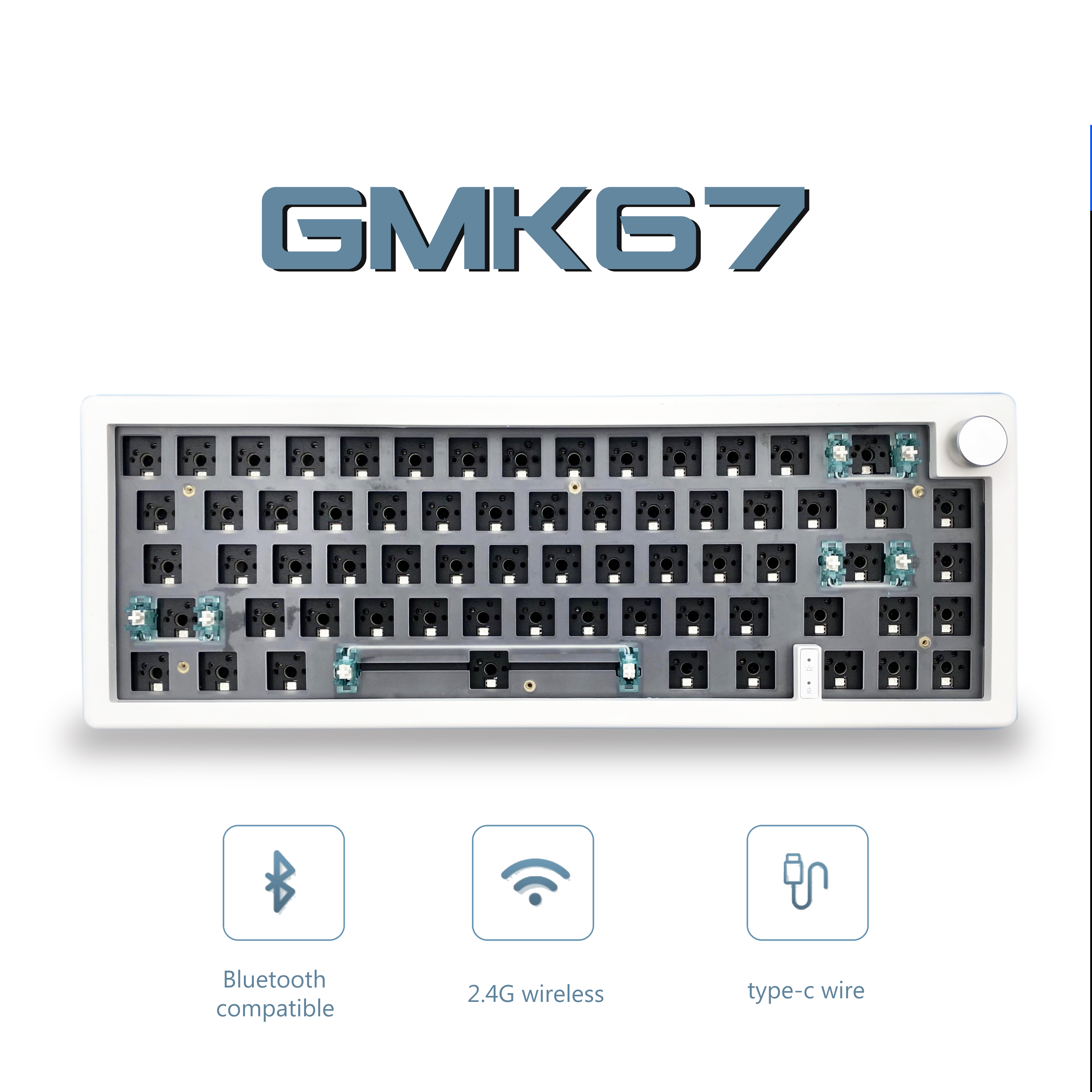 Gaming Keyboard Blue Switches - GMK67 65% Gasket Bluetooth 2.4G Wireless