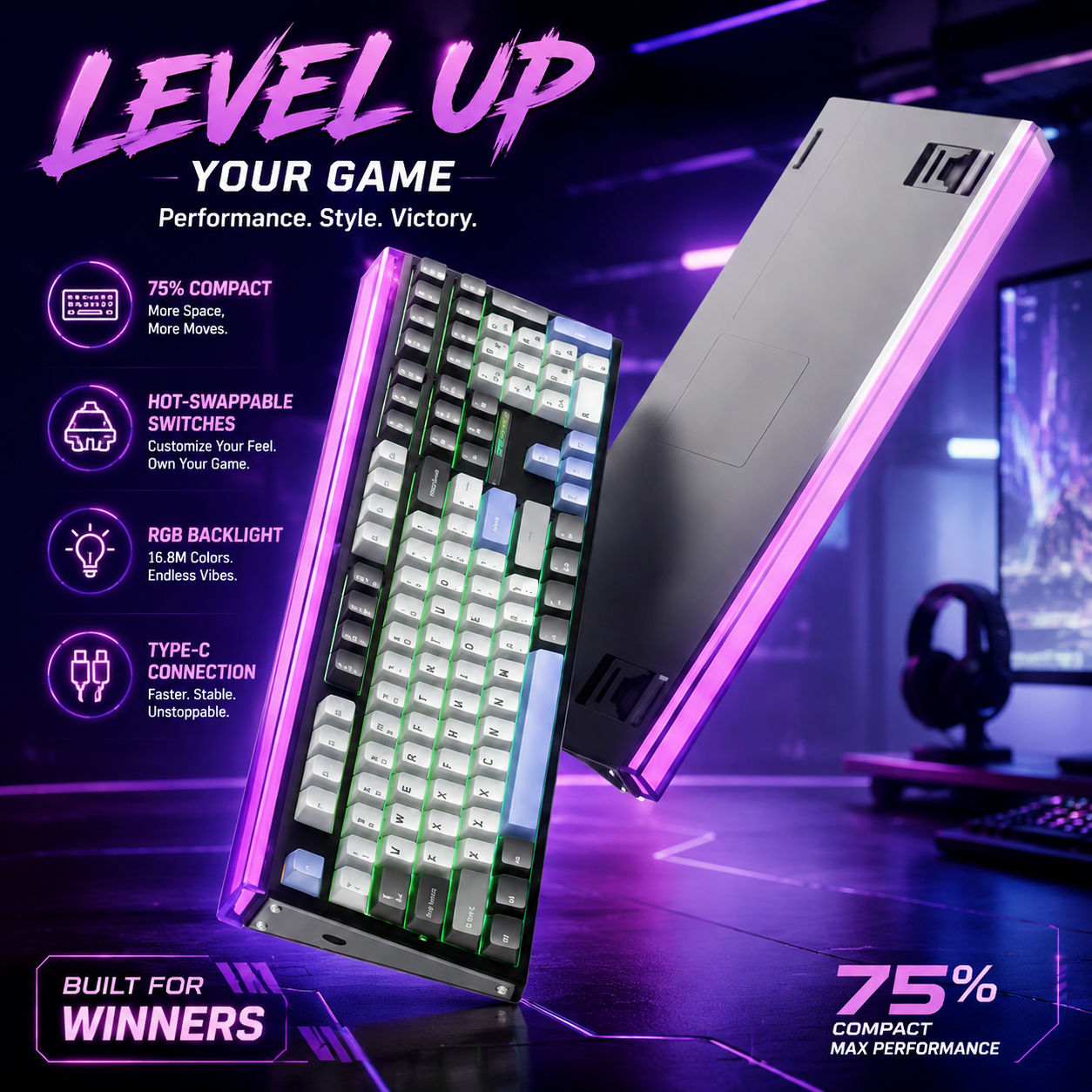 AULA H108 Tri-Mode Mechanical  - Gaming Keyboard No Number Pad ulasan dan harga