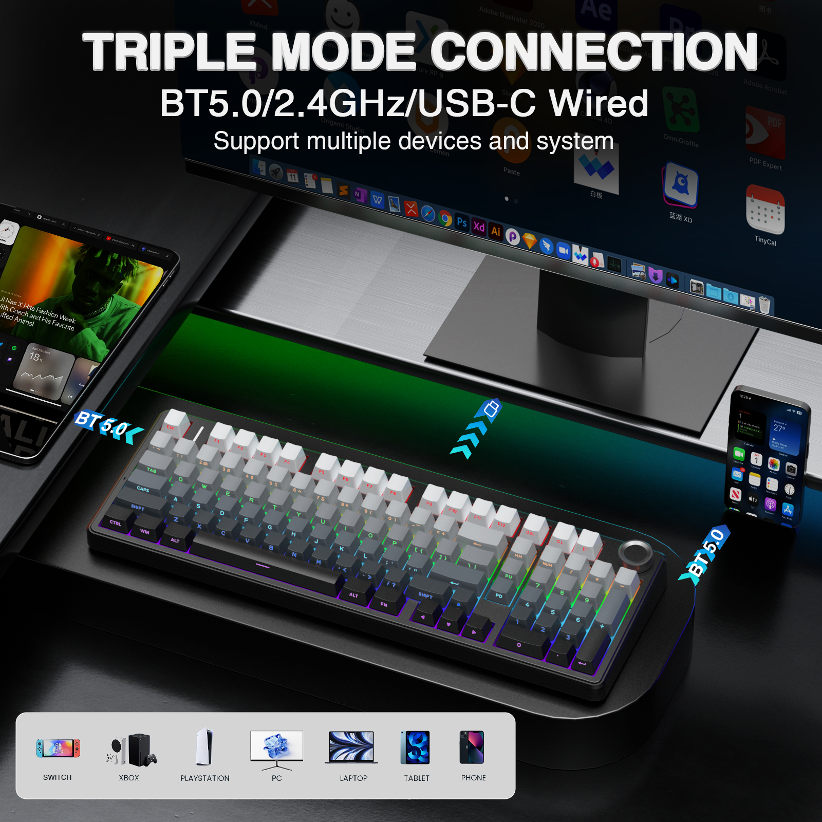 AULA F99PRO Wireless Gaming Ke - Gaming Keyboard Blue Switches ulasan dan harga