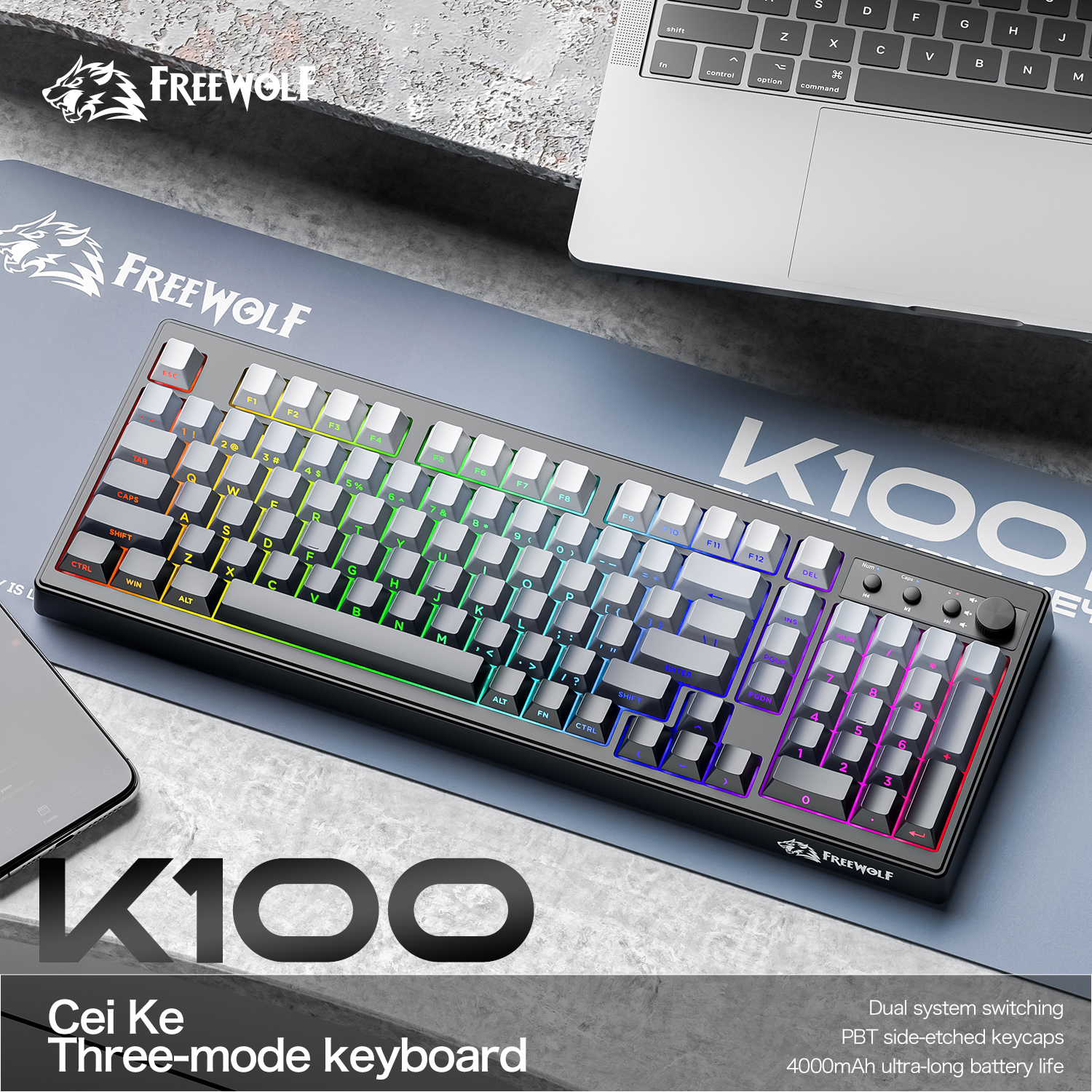 FREEWOLF k100 three-mode silen - Keyboard Gaming Mac ulasan dan harga
