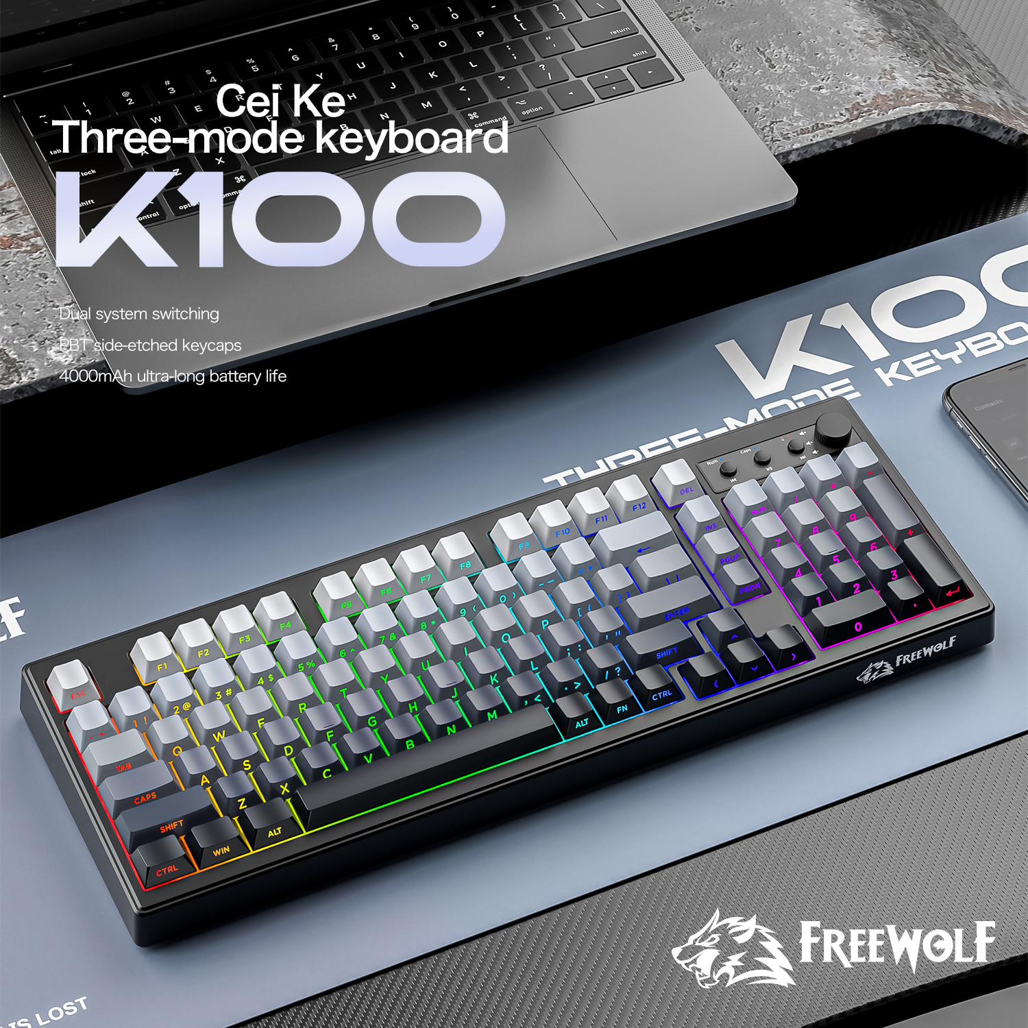 FREEWOLF k100 three-mode silen - Keyboard Gaming Mac ulasan dan harga