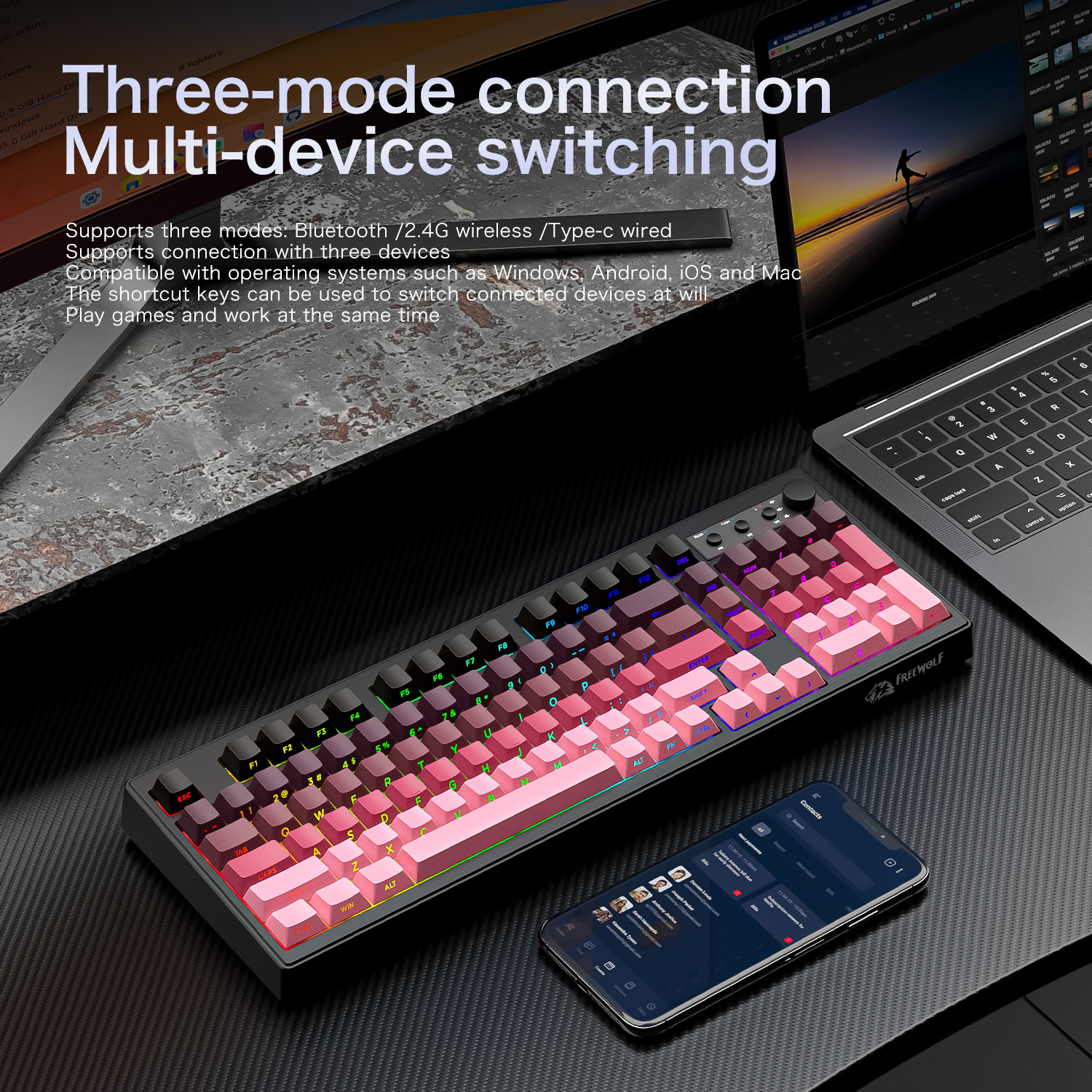 FREEWOLF k100 three-mode silen - Keyboard Gaming Mac ulasan dan harga